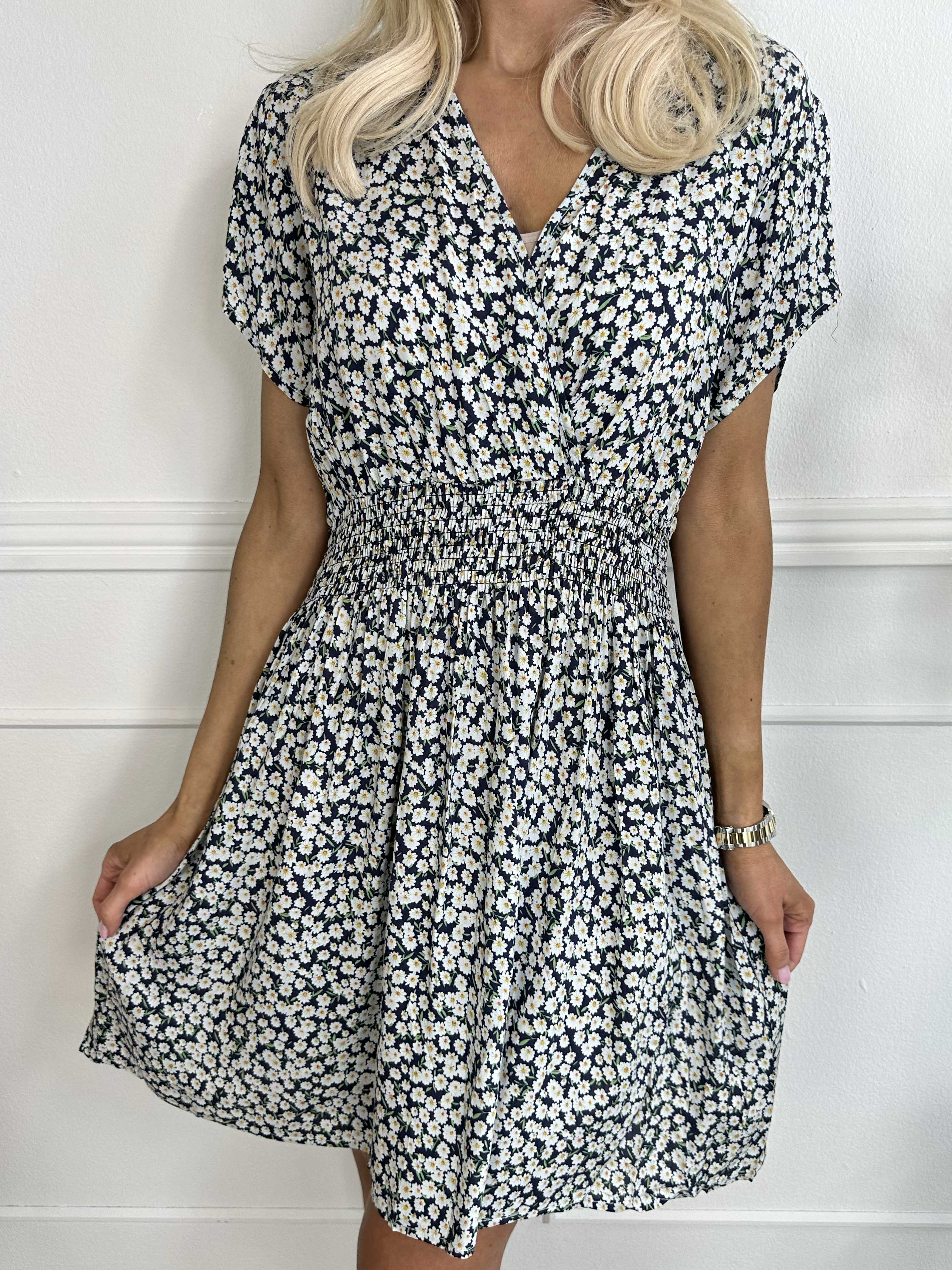 Clementine - Småblommig klänning med resår i midjan